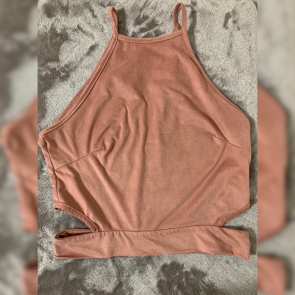 Soft pink halter neck crop top